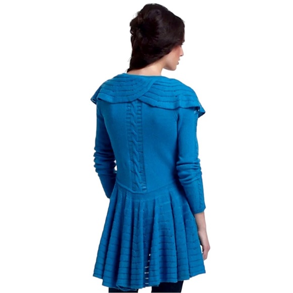 $198 Anthropologie Vintage Ridged Ruffles Cardi Small Skirted Sweater LeifNotes - Picture 7 of 16